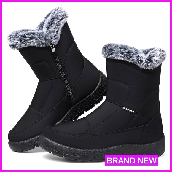 Shoes - Women's Waterproof Snow Boots Winter Ankle Booties Fur Lined Anti-Slip